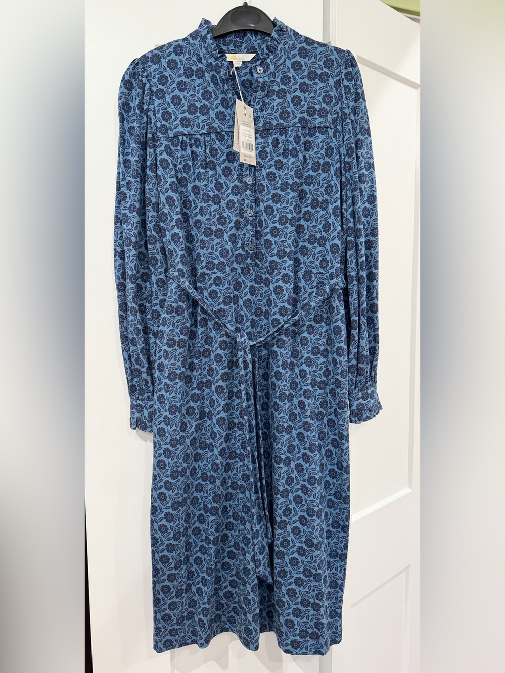 🏷️ New Boden blue floral jersey midi dress belt size 4P